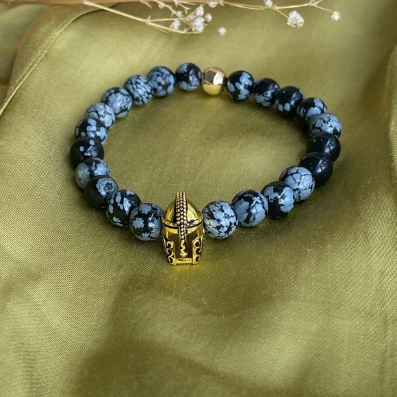Snowflake Obsidian Bracelet With Gold Charm - Picture 3 of 5